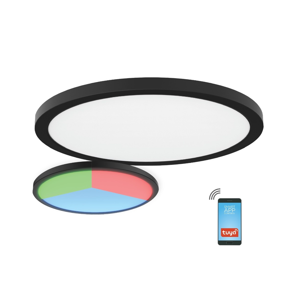 Plafoniera LED RGB inteligenta Nebula KL151083, 24 W, 2500 lm, lumina calda / neutra / rece / RGB, negru + alb, modern