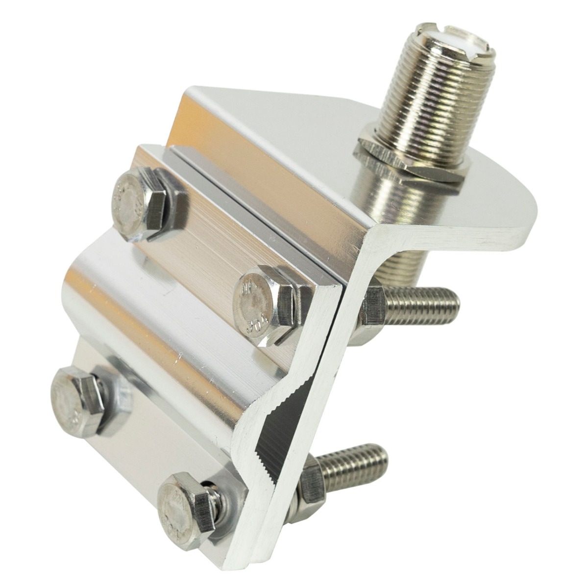 Suport montaj, PNI SPA150, pentru antena statie radio auto CB cu filet, pe oglinda / bara metalica, universal, otel inoxidabil, 6 x 5 x 6 cm