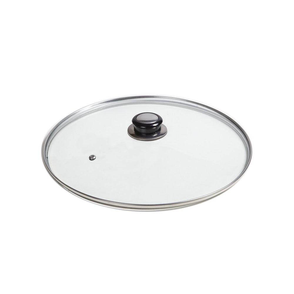 Capac, sticla temperata, Studio Casa, 24 cm, rotund, transparent, cu maner inox