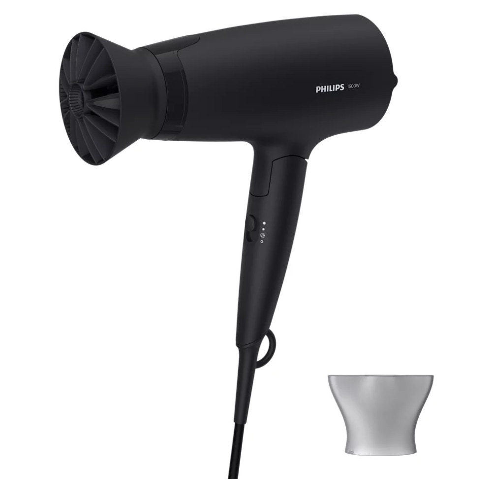 Uscator de par Philips BHD308/10, 1600 W, 3 viteze, 3 setari de temperatura, maner pliabil, functie aer rece, negru