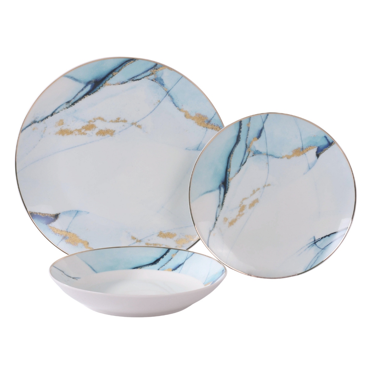 Set farfurii SHJ10830, portelan, alb + albastru, 18 piese