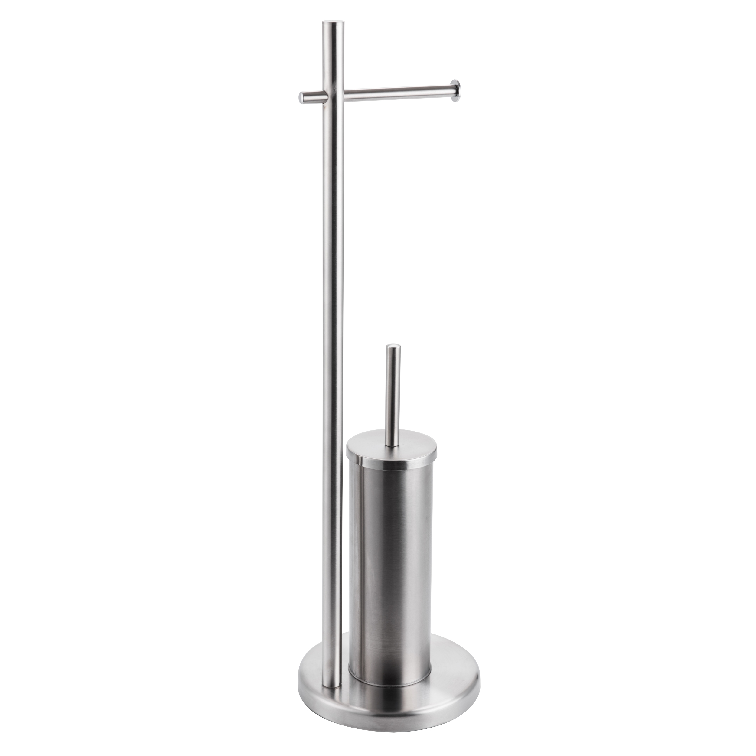 Perie WC cu suport pentru hartie igienica, Kadda BSP-0482MAT, inox, cromat, 73.7 x 20.5 x 20.5 cm