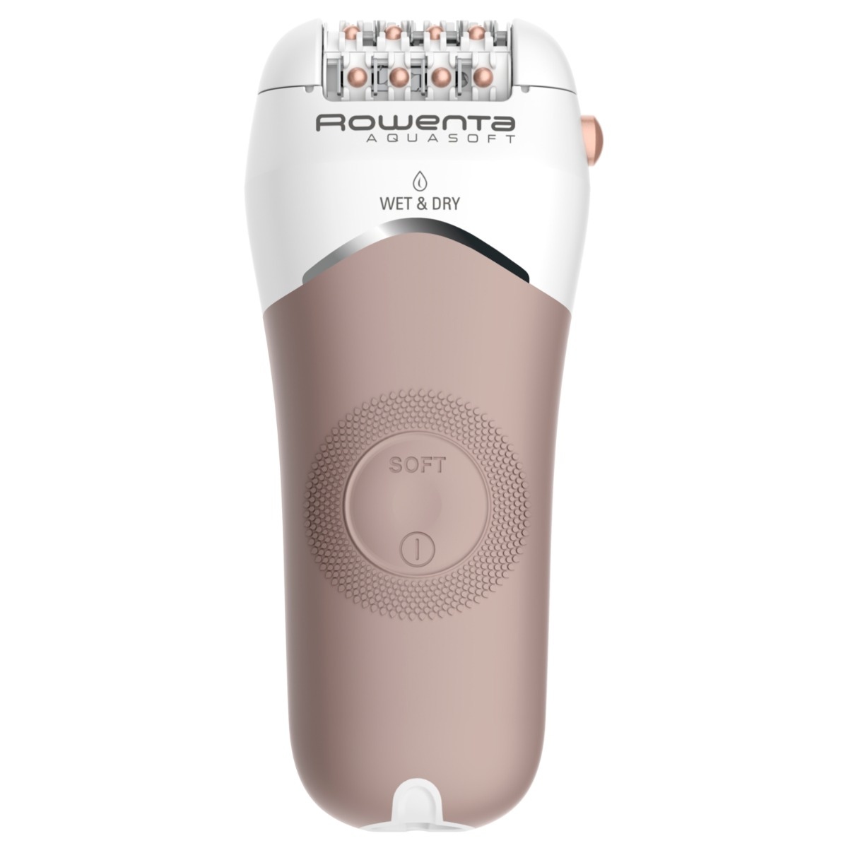 Epilator Rowenta Aqua Soft EP4930F0, 2 trepte de putere, 24 pensete, mod Soft, tehnologie anti-iritare, tehnologie Skin Respect, accesoriu ras, 4.5 W, alb + crem