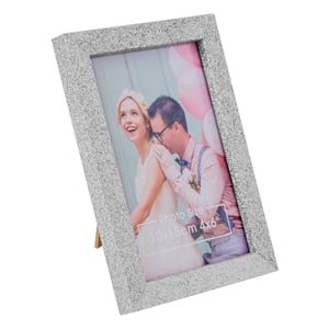 Rama Foto Decorativa din Lemn Argintie Glitter 10x15cm