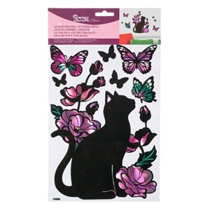 Autocolant Decorativ Pisica cu Flori Colorate 21x37cm
