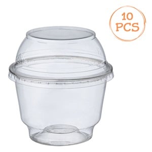 Boluri Reutilizabile cu Capac din Plastic Transparent 285ml - 10buc