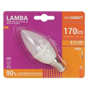 Bec LED E14 2W (C37) - Alb Cald