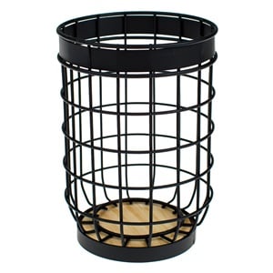 Suport Tacamuri Rotund Metalic Negru cu Baza din Lemn Ø12x17cm