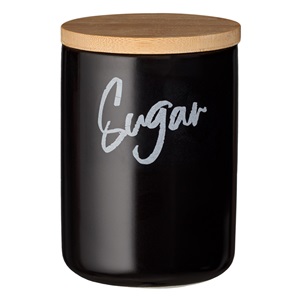 Recipient Ceramic Negru cu Capac de Bambus Sugar 800ml