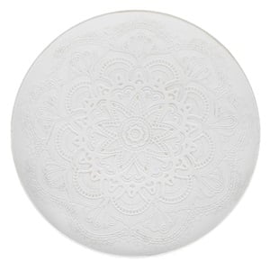 Platou Decorativ din Lemn Rotund Alb Mandala Brushed Ø40cm