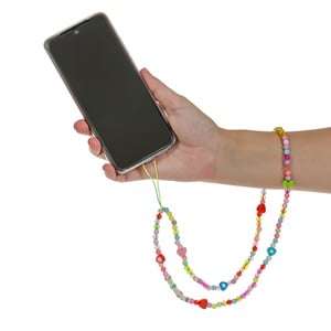 Accesoriu Telefon Mobil Curelusa cu Margele Colorate Inimi "LOVE" 33cm