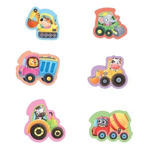 Puzzle cu 6 Vehicule cu Animale pentru Bebelusi (12 piese)
