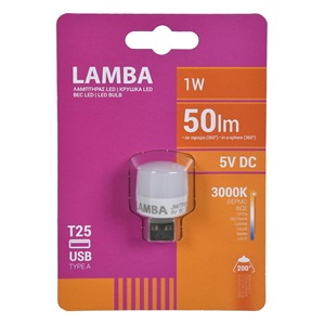 Bec LED cu USB 1W -  Alb Cald