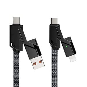 Cablu de Incarcare 4 in 1 iPhone USB Type-C LED Gri i-JMB - 1.5m