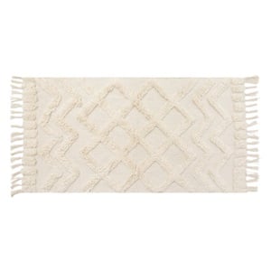 Covor Ecru cu Tufted Model Relief si Franjuri 100x65cm