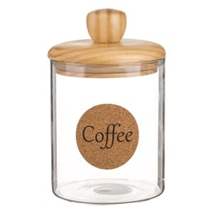Recipient din Sticla cu Capac de Lemn "Coffee" 700ml