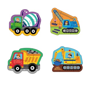 Puzzle cu 4 Vehicule de Santier pentru Bebelusi (16 piese)
