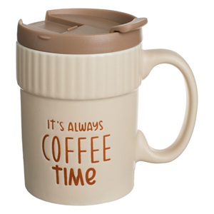Cana Bej New Bone "Coffee Time" cu Capac Maro 400ml