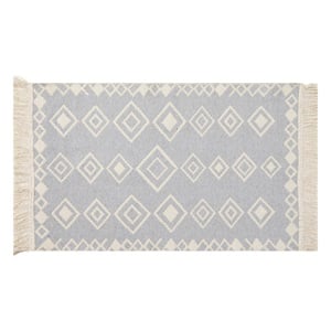 Covor Gri Ecru cu Model Tufted si Franjuri 90x60cm