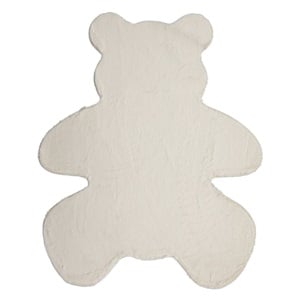 Covor Decorativ din Blana Artificiala Off White In Forma de Ursulet 90x110cm