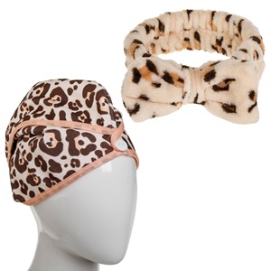 Set Prosop Uscare Par Hair Wrap & Bentita Par cu Model Leopard - 2buc