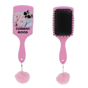 Perie Par Plata Patrata din Plastic Roz Negru cu Pompon Caine "Current Mood" 24cm