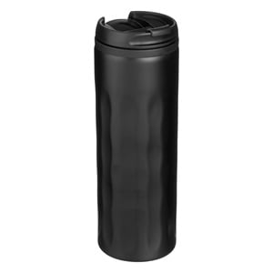 Pahar Cafea Negru Metalic cu Capac Negru & Gura de Scurgere 450ml