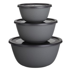 Set Boluri din Plastic Gri cu Capac (0.5lt-1lt-2lt) - 3buc