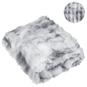 Patura din Imitatie de Blana Alba Gri cu Model Reliefat Dots pentru Fotoliu 160x130cm - imagine 3