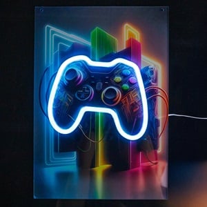 Tablou Acrilic cu Iluminare LED Neon Gaming 23,8x34cm