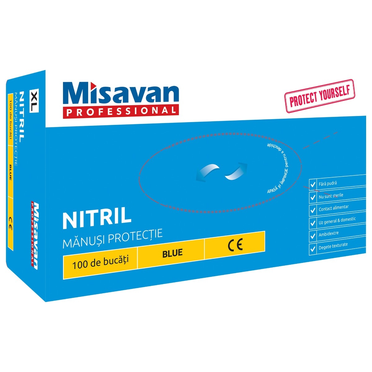 Manusi de protectie unica folosinta Misavan, nitril, albastru, marimea XL, set 100 buc