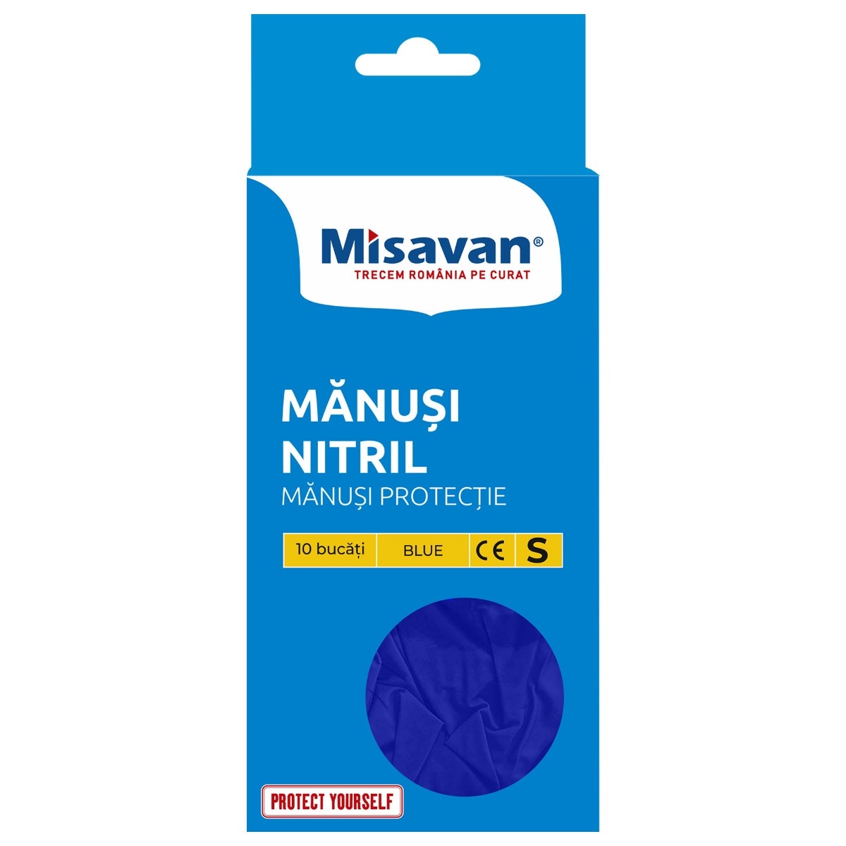 Manusi de protectie unica folosinta Misavan, nitril, albastru, marimea S, set 10 buc