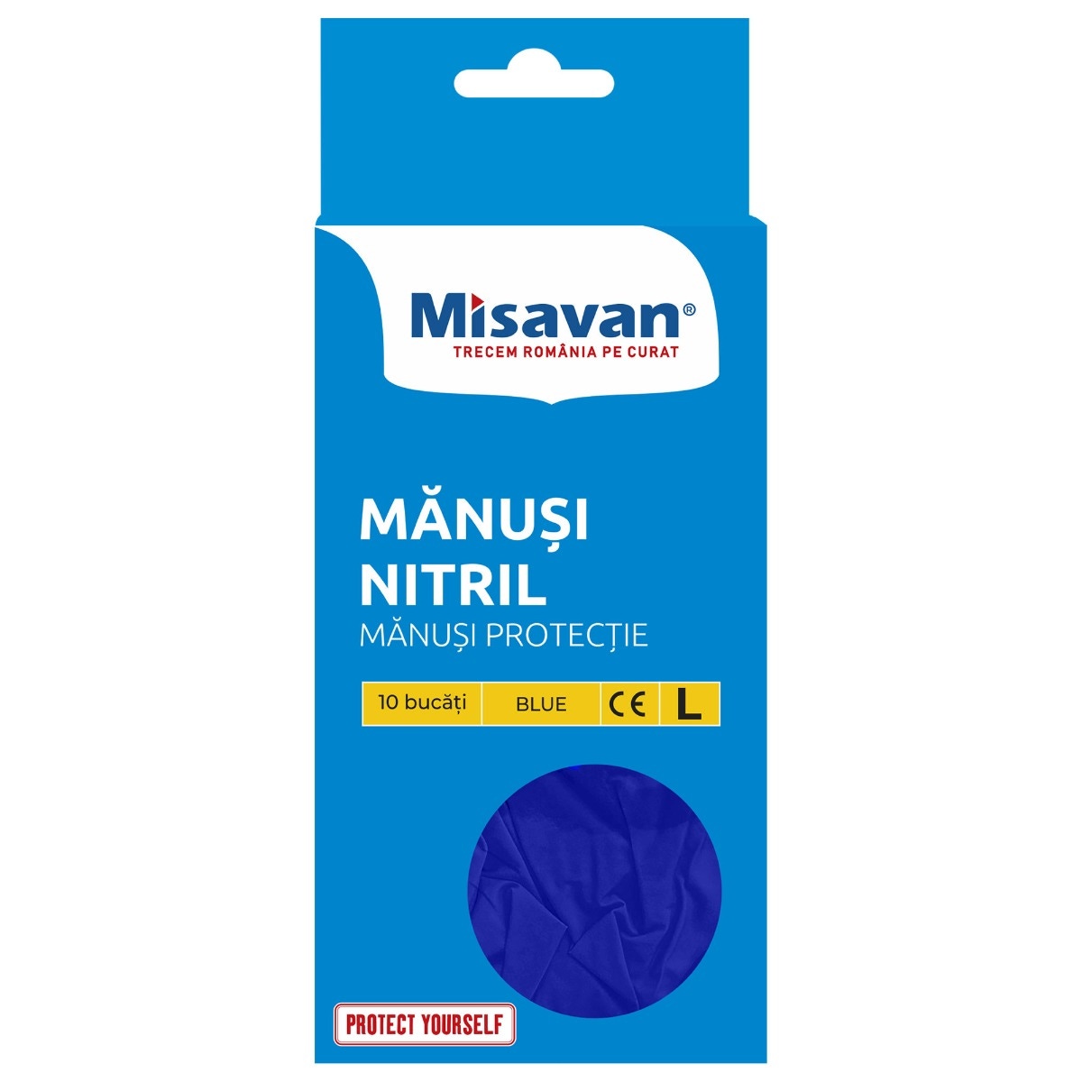 Manusi de protectie unica folosinta Misavan, nitril, albastru, marimea L, set 10 buc