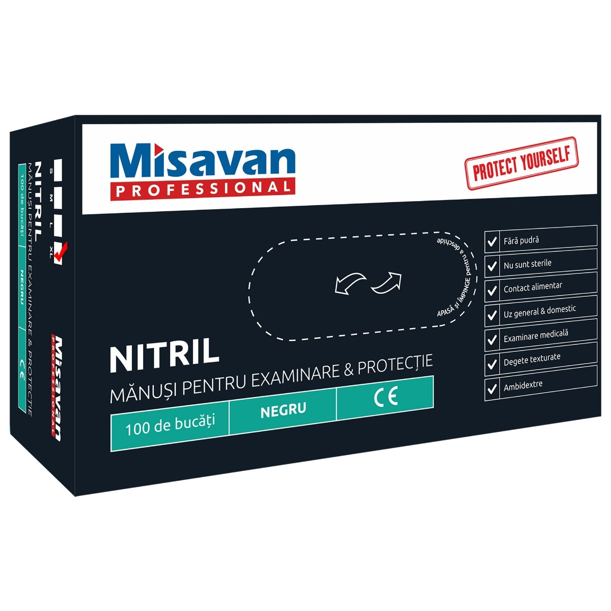 Manusi de protectie unica folosinta Misavan, nitril, negru, marimea XL, set 100 buc