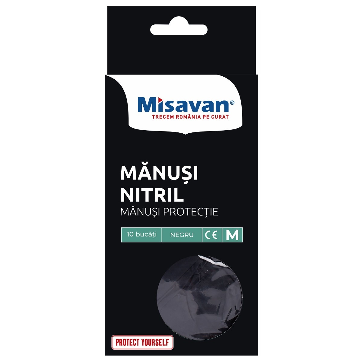 Manusi de protectie unica folosinta Misavan, nitril, negru, marimea M, set 10 buc