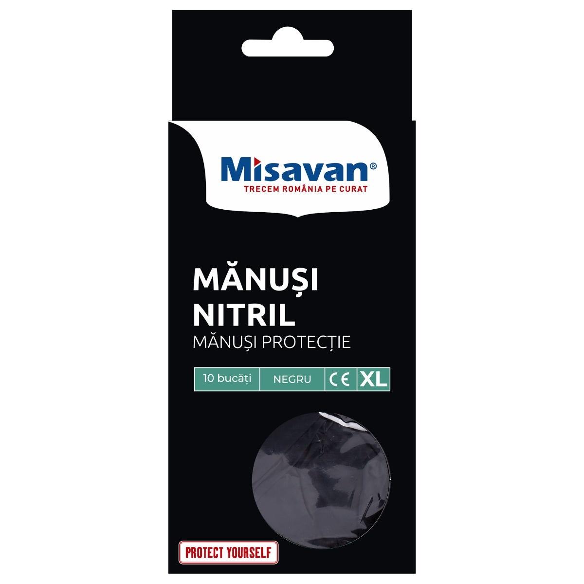 Manusi de protectie unica folosinta Misavan, nitril, negru, marimea XL, set 10 buc