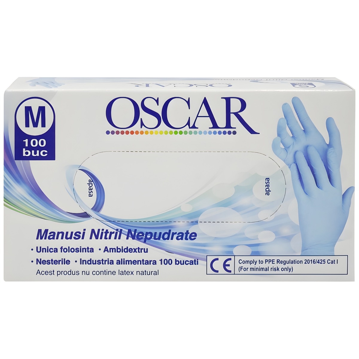 Manusi de protectie unica folosinta Oscar, nitril, albastru, marimea M, set 100 buc
