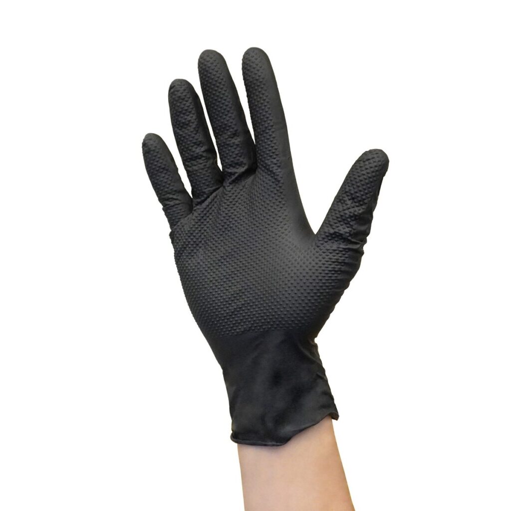 Manusi de protectie unica folosinta Kid-Man, Grip, nitril, negru, marimea XXL, set 50 bucati