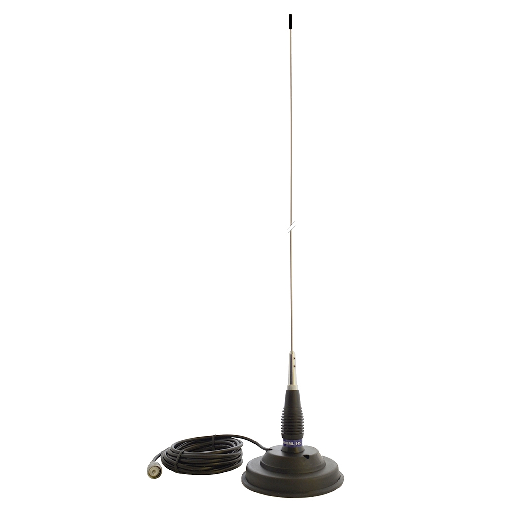 Antena statie radio CB PNI ML145, exterior, cu baza magnetica 145 mm + cablu 4 m + mufa PL259, 400 W, impedanta 50 Ohmi, 1.45 m, distanta de comunicare 15 km