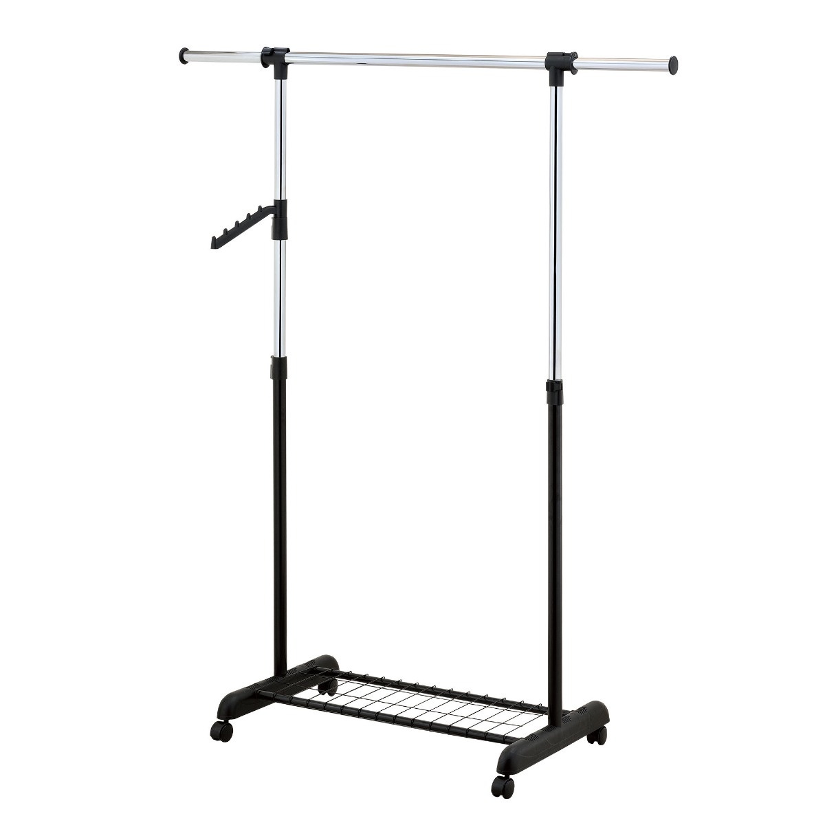 Suport / stander haine HG30D cu bara umerase si polita, metal + plastic, 99.5 / 146.5 x 44 x 105.5 / 165 cm