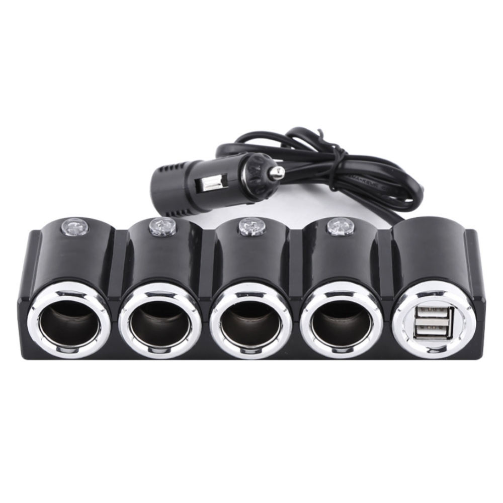 Adaptor priza auto, PNI Lighter 04, 4 porturi bricheta, 12 V / 24 V, 2 porturi USB, indicator LED, cablu 70 cm