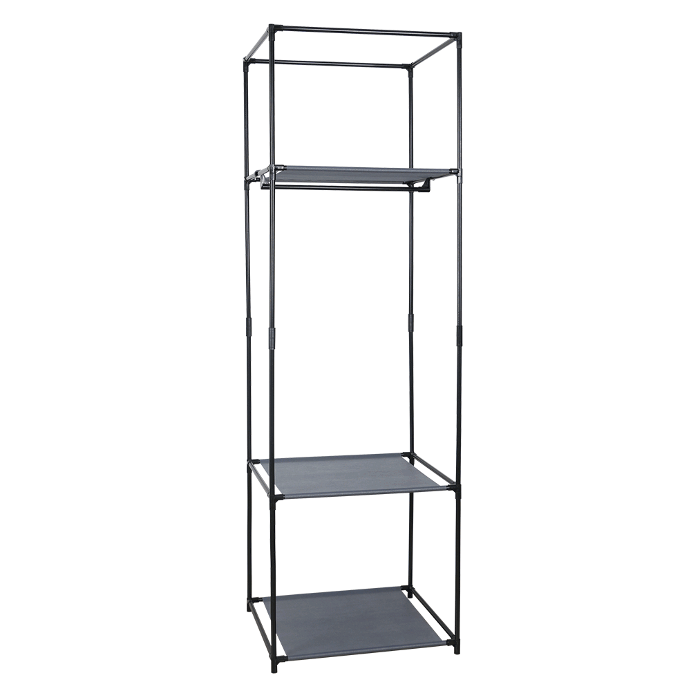 Suport / stander haine Albus cu bara umerase si 3 polite, metal + material textil, 50 x 44 x 161 cm