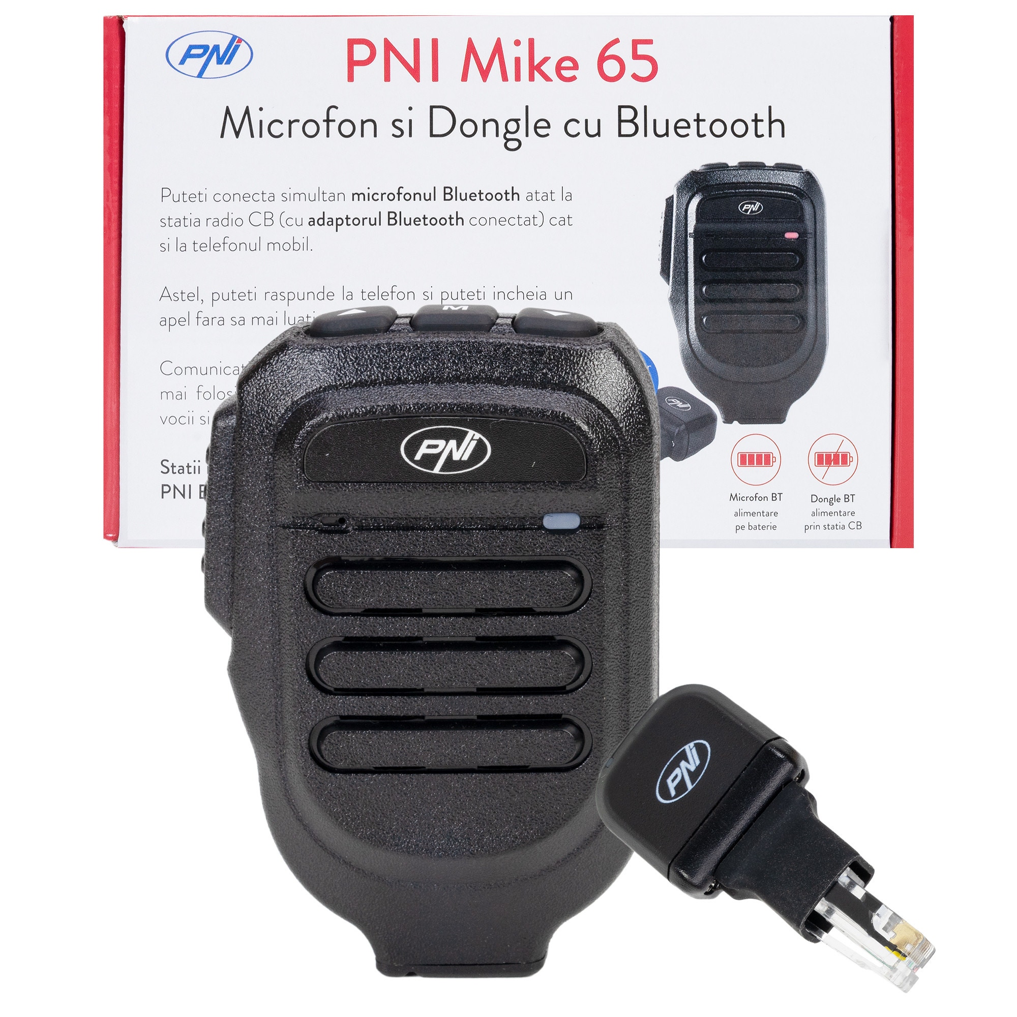 Microfon statie radio si dongle, PNI Mike 65, RJ11, 9 x 4.3 x 5.8 cm, Bluetooth, dual channel, difuzor incorporat, negru - imagine 2