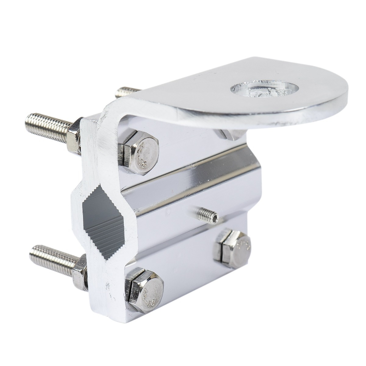 Suport montaj, PNI SPA135, pentru antena statie radio auto CB cu filet / fluture, pe oglinda / bara metalica, universal, otel inoxidabil, 8 x 5.5 x 10 cm