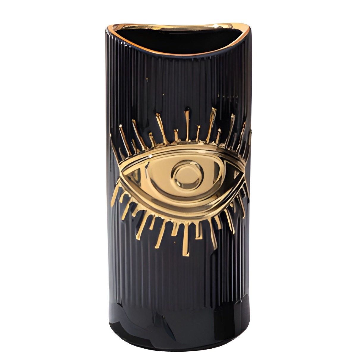 Vaza decorativa YJ23502, ceramica, negru + auriu, 25 cm