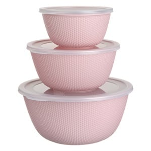 Set Boluri din Plastic Roz cu Capac (0.5lt-1lt-2lt) - 3buc