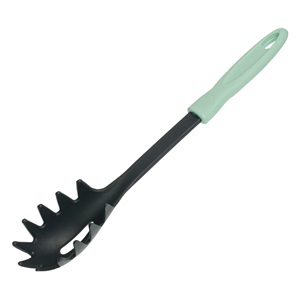 Lingura din Plastic Antracit cu Maner Verde Menta de Servit Paste 32cm
