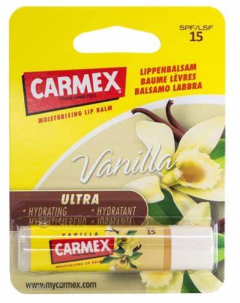 Carmex Balsam reparator cu SPF 15 și aromă de vanilie  pentru buze uscate și crăpate, 4,25 g