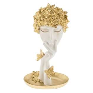 Figurina Decorativa din Polirasina Fata Alba cu Flori Aurii Fluturi 15x10x28cm - imagine 2
