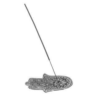Suport Decorativ Etnic Metalic de Culoare Argintie pentru Betisoare Parfumate Palma Fatima - imagine 2